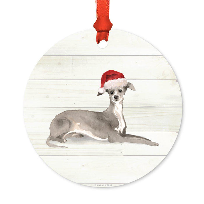 Animal Pet Dog Metal Christmas Ornament, Wire with Santa Hat-Set of 1-Andaz Press-Italian Greyhound-
