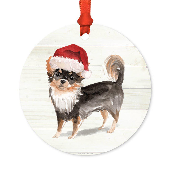 Animal Pet Dog Metal Christmas Ornament, Wire with Santa Hat-Set of 1-Andaz Press-Long Haired Chihuahua-