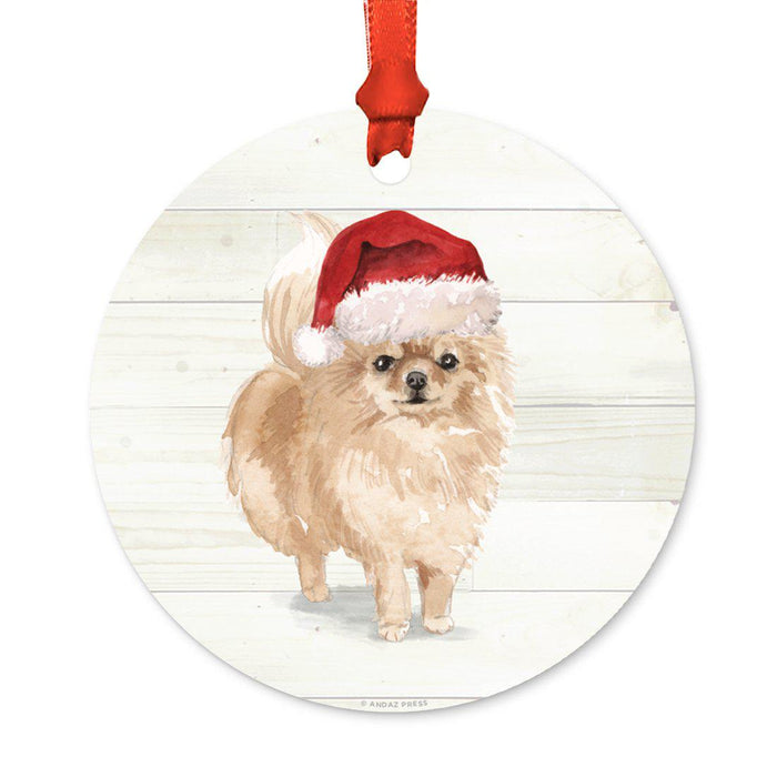Animal Pet Dog Metal Christmas Ornament, Wire with Santa Hat-Set of 1-Andaz Press-Pommeranian-