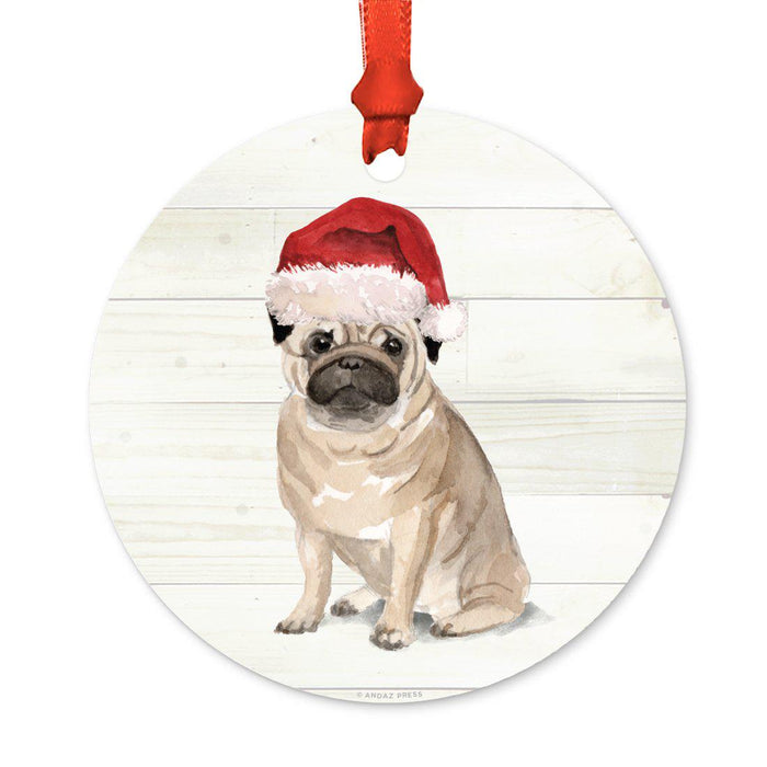 Animal Pet Dog Metal Christmas Ornament, Wire with Santa Hat-Set of 1-Andaz Press-Pug-