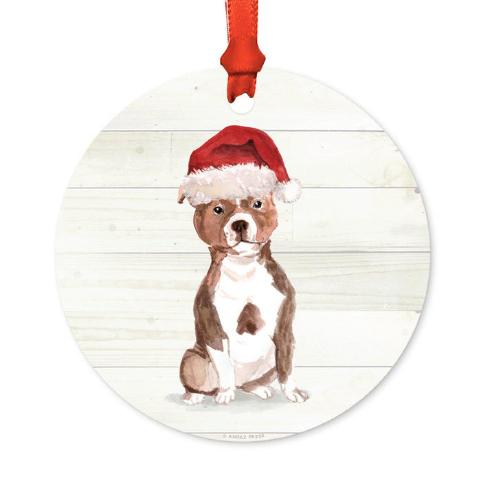 Animal Pet Dog Metal Christmas Ornament, Wire with Santa Hat-Set of 1-Andaz Press-Staffordshire Bull Terrier-