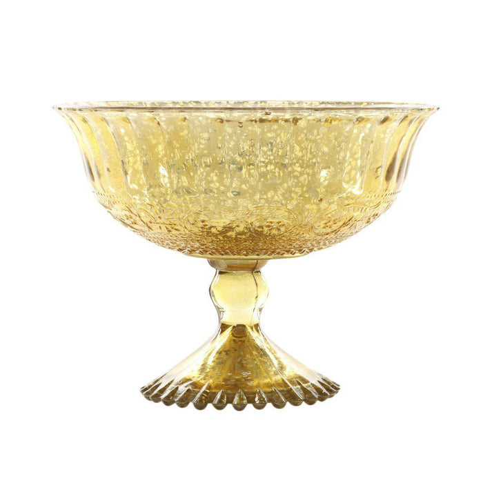 Antique Glass Compote Bowl Pedestal Flower Bowl Centerpiece, Set of 1-Set of 1-Koyal Wholesale-Gold-7" D x 5" H-