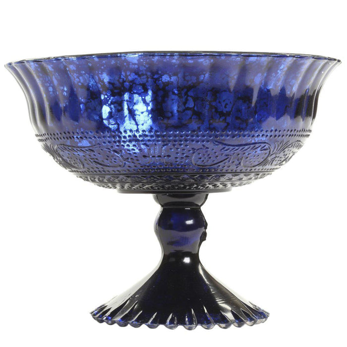 Antique Glass Compote Bowl Pedestal Flower Bowl Centerpiece, Set of 1-Set of 1-Koyal Wholesale-Navy Blue-7" D x 5" H-