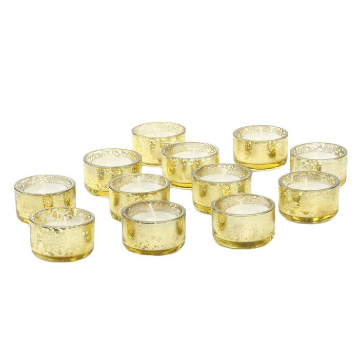 Antique Glass Tealight Candle Holders-Set of 12-Koyal Wholesale-Gold-