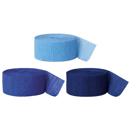 Baby Blue, Royal Blue, Navy Blue Crepe Paper Streamer Hanging Decorative Kit-Set of 3-Andaz Press-