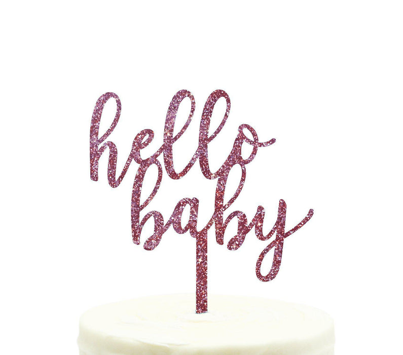 Baby Shower Hello Baby Glitter Acrylic Cake Toppers-Set of 1-Andaz Press-Pink-
