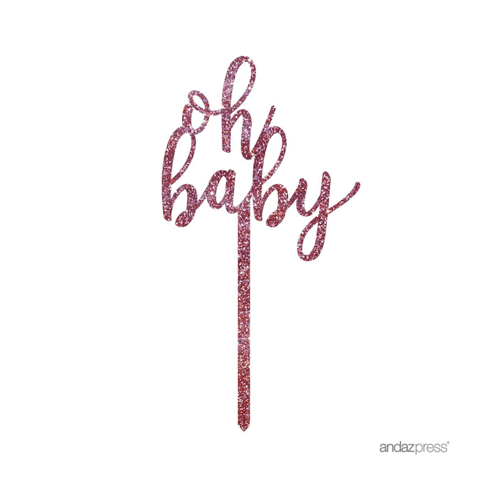 Baby Shower Oh Baby Glitter Acrylic Cake Toppers-Set of 1-Andaz Press-Pink-