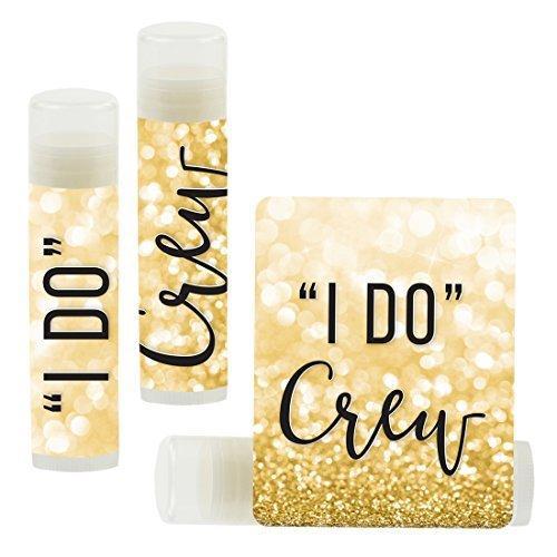 Bachelorette Faux Gold Glitter Shimmer, Lip Balm Favors-Set of 12-Andaz Press-"I Do" Crew-