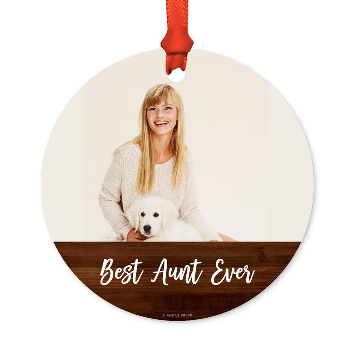 Best Collection, Photo Personalized Christmas Metal Ornament, Rustic Wood-Set of 1-Andaz Press-Best Aunt Ever-