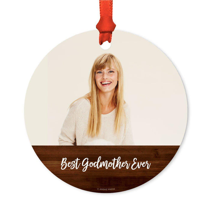 Best Collection, Photo Personalized Christmas Metal Ornament, Rustic Wood-Set of 1-Andaz Press-Best Godmother Ever-