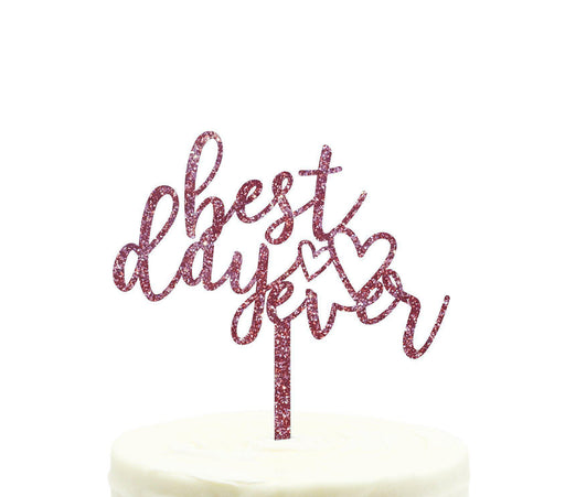 Best Day Ever Glitter Acrylic Wedding Cake Toppers-Set of 1-Andaz Press-Pink-