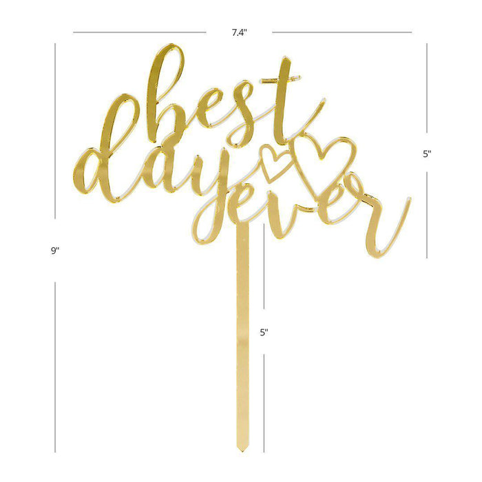 Best Day Ever Mirror Acrylic Wedding Cake Toppers-Set of 1-Andaz Press-Gold-