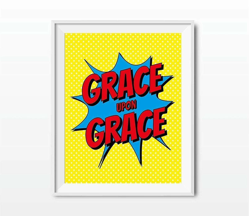 Bible Verses Religious Wall Art, Superhero Pop Art-Set of 1-Andaz Press-Grace Upon Grace Quotation, Bible John 1:16-