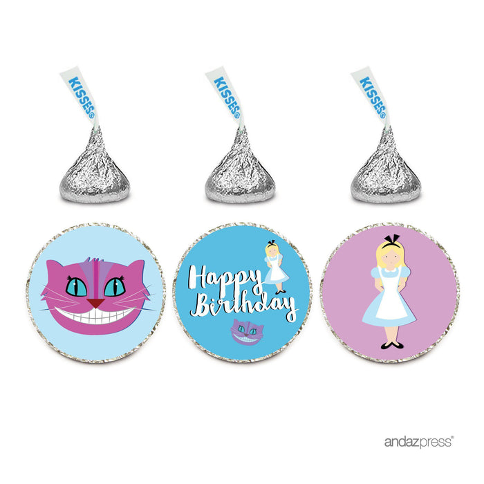 Birthday Hersheys Kisses Stickers-Set of 216-Andaz Press-Alice in Wonderland - Alice Cheshire Cat Happy Birthday-