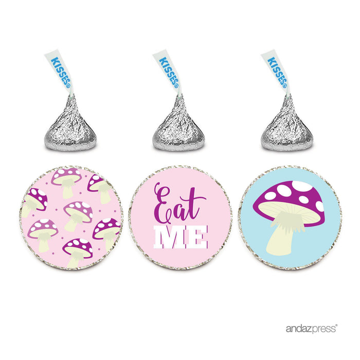 Birthday Hersheys Kisses Stickers-Set of 216-Andaz Press-Alice in Wonderland - Alice Red Mushroom Eat Me!-