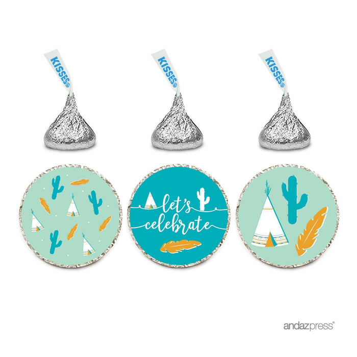 Birthday Hersheys Kisses Stickers-Set of 216-Andaz Press-American Southwest Teepee Cactus Feather-