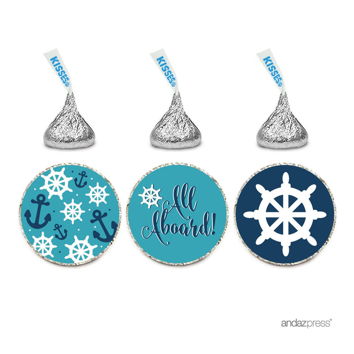Birthday Hersheys Kisses Stickers-Set of 216-Andaz Press-Anchor Captains Wheel All Aboard for a Party!-
