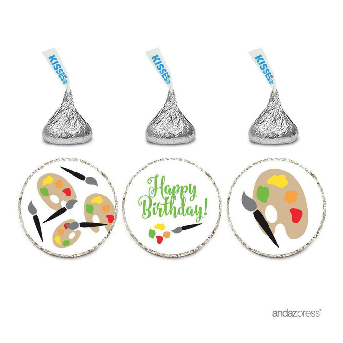 Birthday Hersheys Kisses Stickers-Set of 216-Andaz Press-Artist Paint Pallette Themed Happy Birthday-