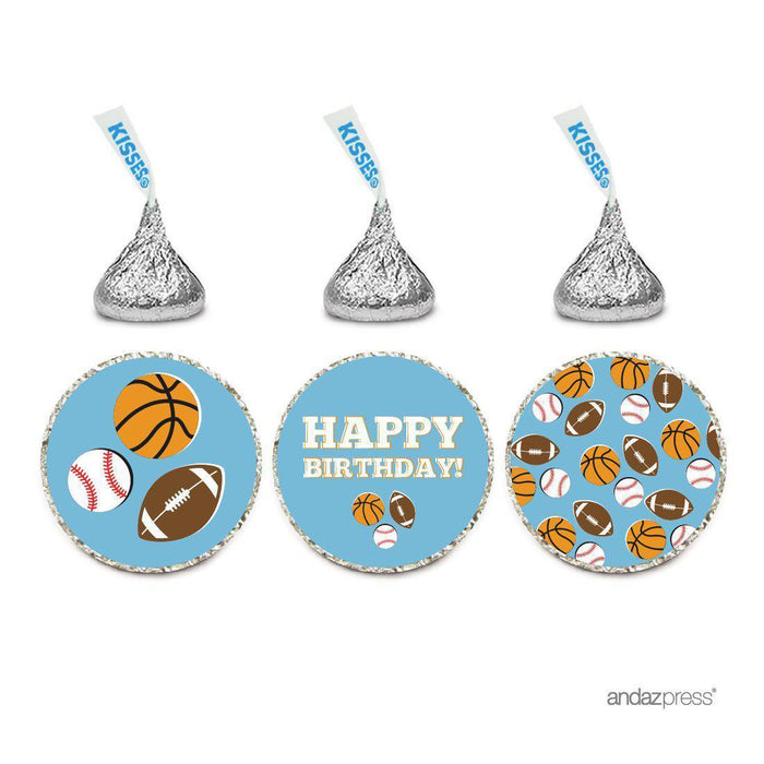 Birthday Hersheys Kisses Stickers-Set of 216-Andaz Press-Basketball Baseball Football Happy Birthday-