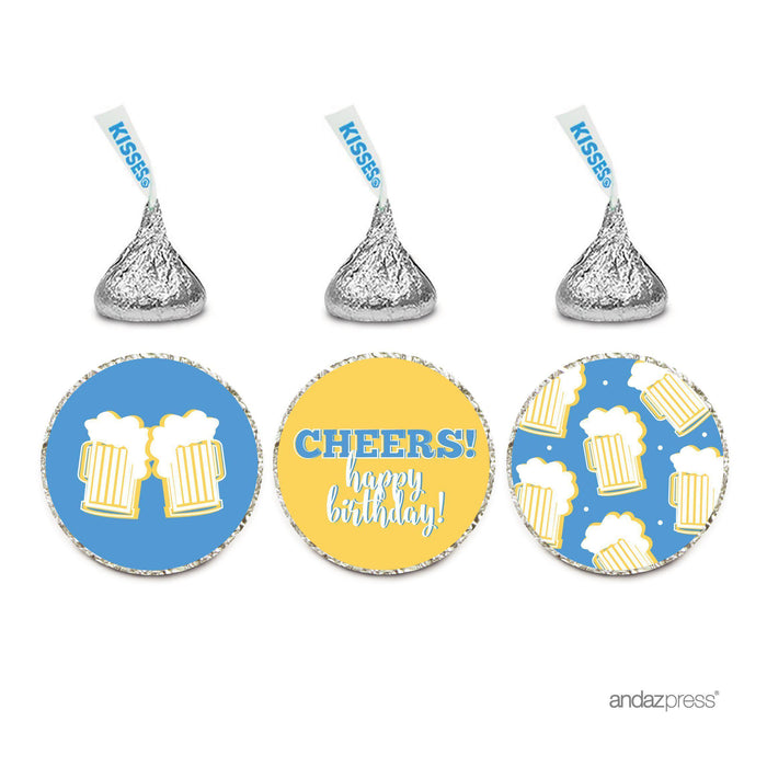 Birthday Hersheys Kisses Stickers-Set of 216-Andaz Press-Beer Mug Cheers! Happy Birthday-