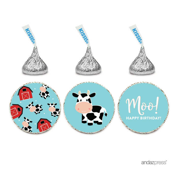 Birthday Hersheys Kisses Stickers-Set of 216-Andaz Press-Cow Barn Cow Print Happy Birthday-