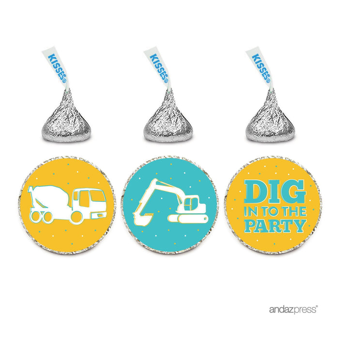 Birthday Hersheys Kisses Stickers-Set of 216-Andaz Press-Digger and Cement Truck-