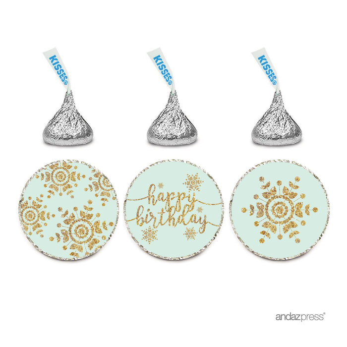 Birthday Hersheys Kisses Stickers-Set of 216-Andaz Press-Frozen Winter Snowflake-