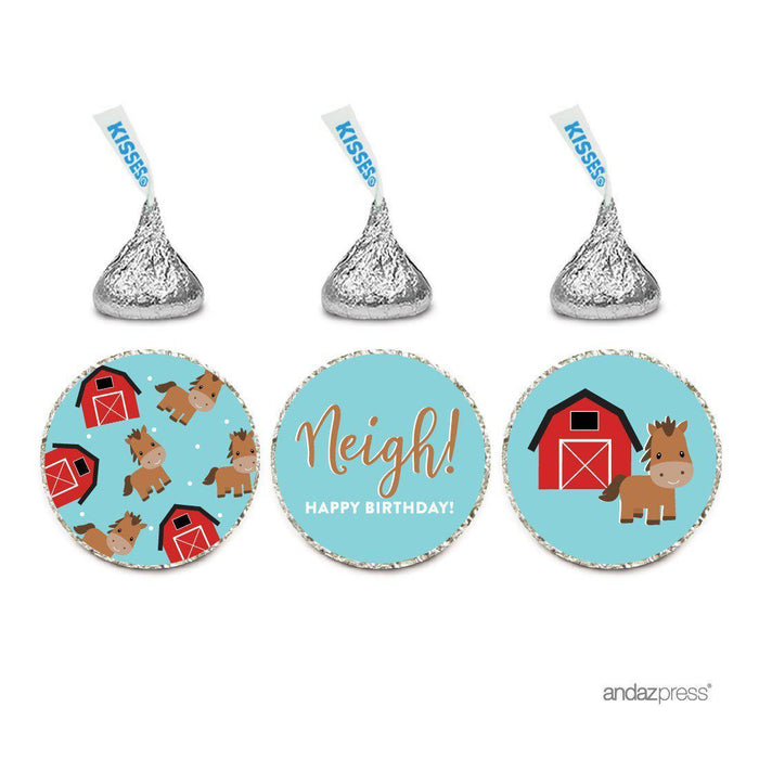 Birthday Hersheys Kisses Stickers-Set of 216-Andaz Press-Horse and Barn Happy Birthday-