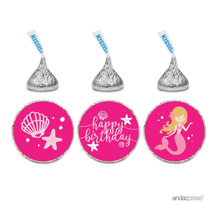 Birthday Hersheys Kisses Stickers-Set of 216-Andaz Press-Mermaid and Sea Shells-