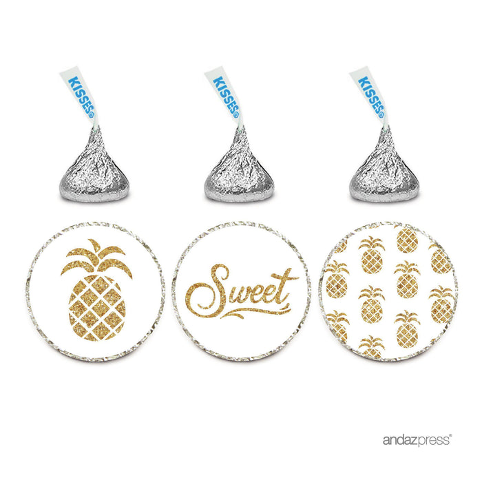 Birthday Hersheys Kisses Stickers-Set of 216-Andaz Press-Metallic Gold Pineapples-