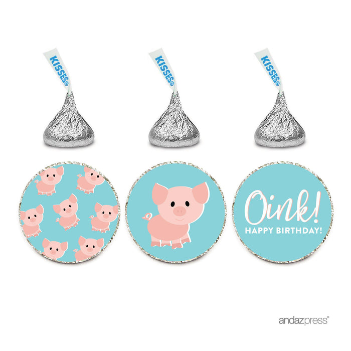 Birthday Hersheys Kisses Stickers-Set of 216-Andaz Press-Pig Oink Happy Birthday-