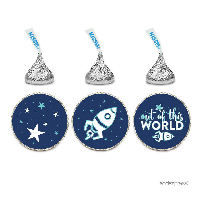 Birthday Hersheys Kisses Stickers-Set of 216-Andaz Press-Rocket Ship and Galaxy-
