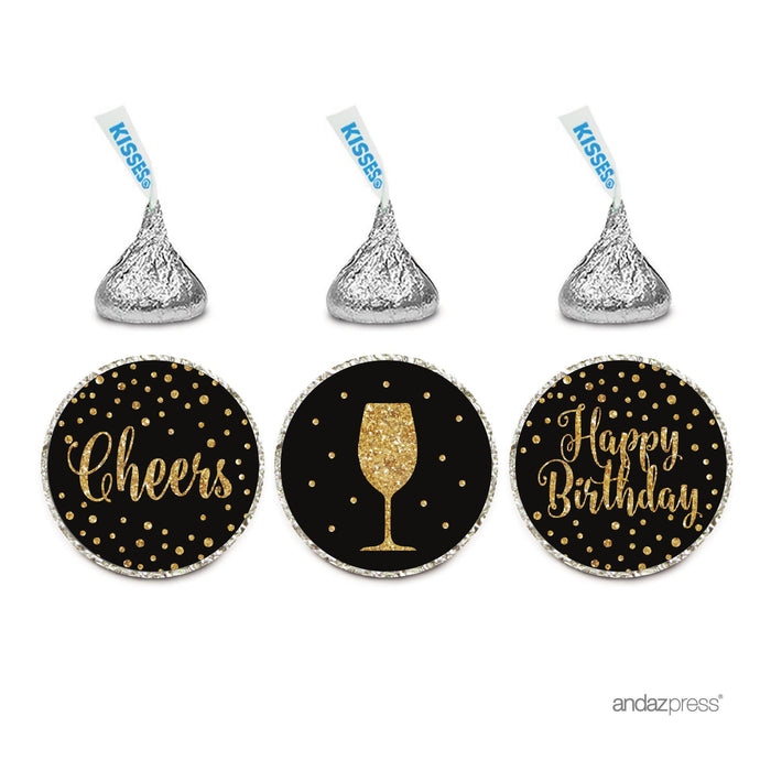 Birthday Hersheys Kisses Stickers-Set of 216-Andaz Press-Wine Glass Cheers! Happy Birthday-