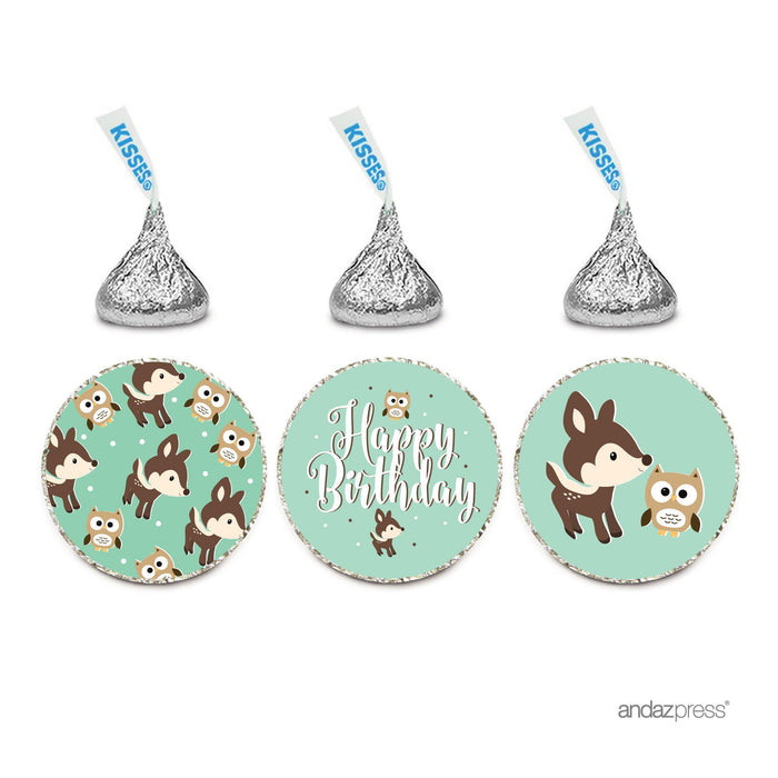 Birthday Hersheys Kisses Stickers-Set of 216-Andaz Press-Woodland Owl and Deer-