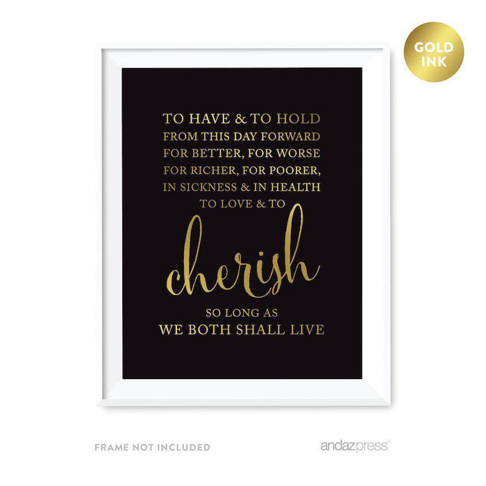 Black and Metallic Gold Wedding Love Quotes Wall Art Print-Set of 1-Andaz Press-To Have and to Hold As Long As We Both Shall Live-