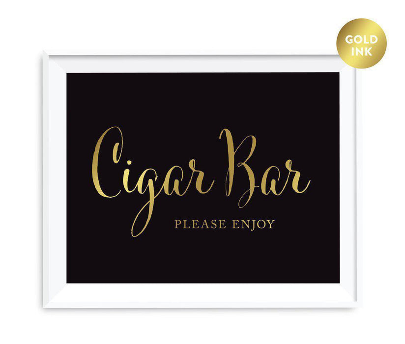 Black and Metallic Gold Wedding Signs-Set of 1-Andaz Press-Cigar Bar Please Enjoy-