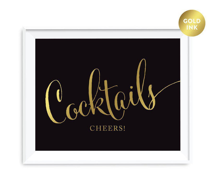 Black and Metallic Gold Wedding Signs-Set of 1-Andaz Press-Cocktails-