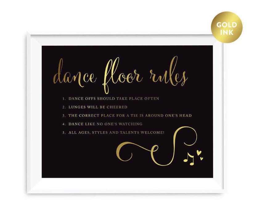 Black and Metallic Gold Wedding Signs-Set of 1-Andaz Press-Dance Floor Rules-