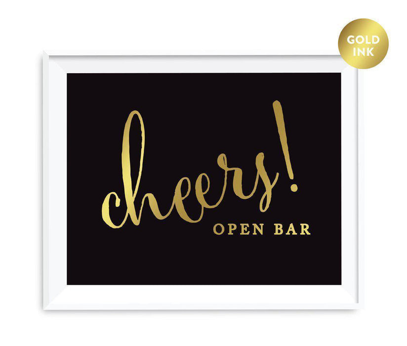 Black and Metallic Gold Wedding Signs-Set of 1-Andaz Press-Open Bar Cheers!-