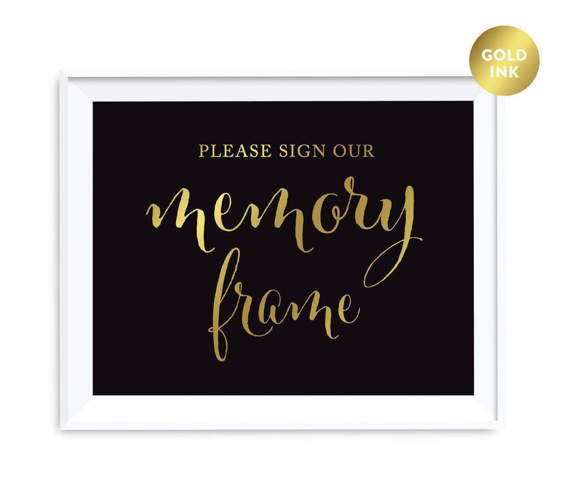 Black and Metallic Gold Wedding Signs-Set of 1-Andaz Press-Please Sign Our Memory Photo Frame-