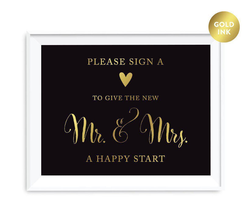Black and Metallic Gold Wedding Signs-Set of 1-Andaz Press-Please Sign a Heart to Give the New Mr. & Mrs. a Happy Start-