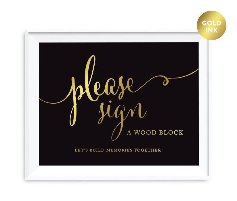 Black and Metallic Gold Wedding Signs-Set of 1-Andaz Press-Please Sign a Wood Block-