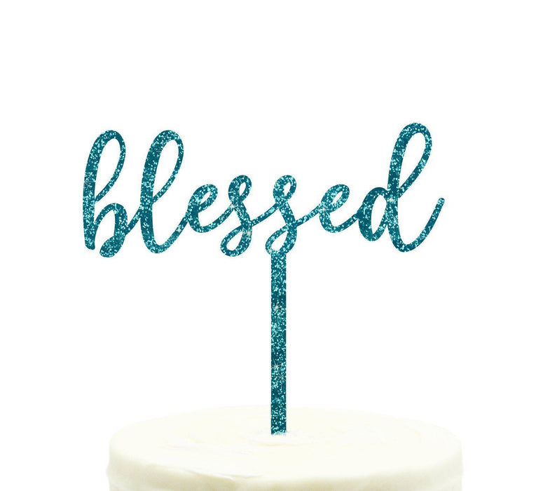 Blessed Baptism Glitter Acrylic Cake Toppers-Set of 1-Andaz Press-Aqua-