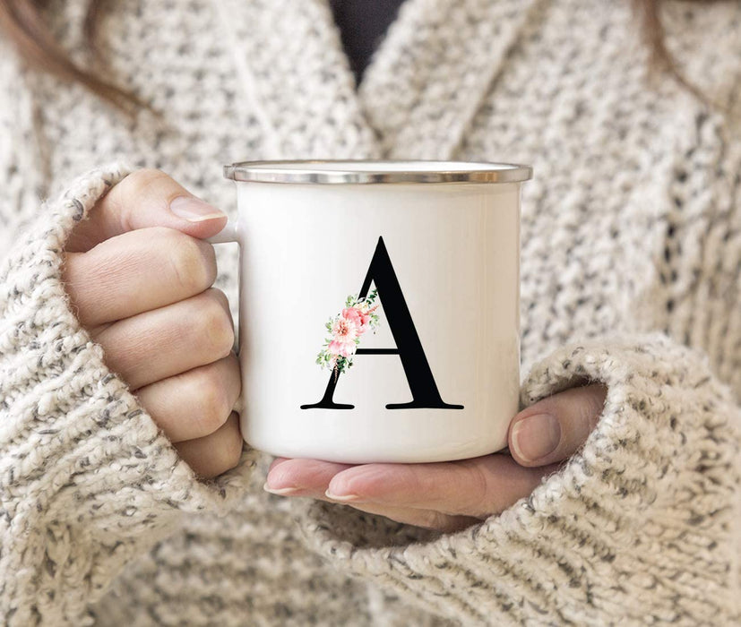 Blush Floral Monogram Campfire Coffee Mug-Set of 1-Andaz Press-Letter A-
