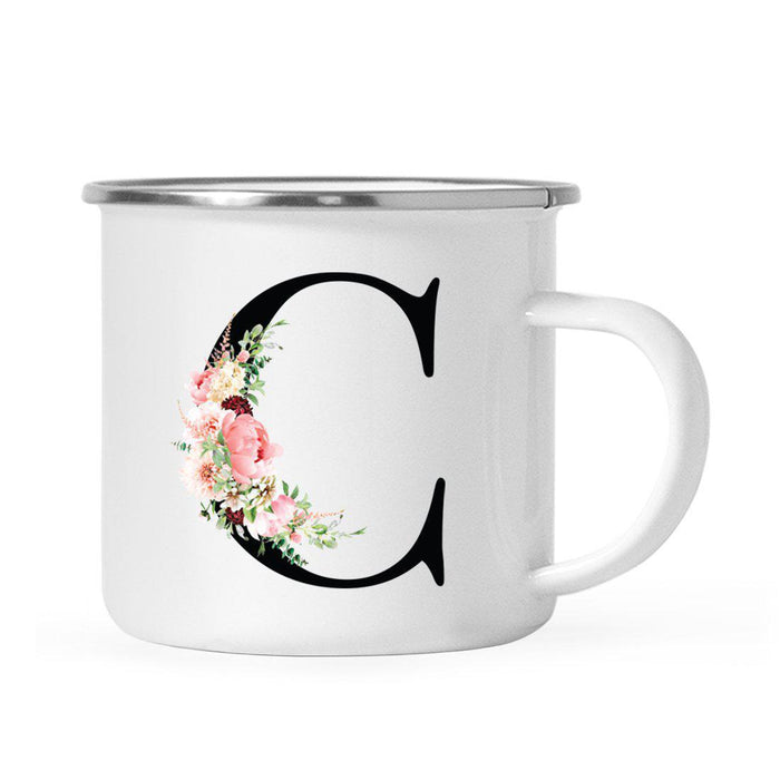 Blush Floral Monogram Campfire Coffee Mug-Set of 1-Andaz Press-Letter C-
