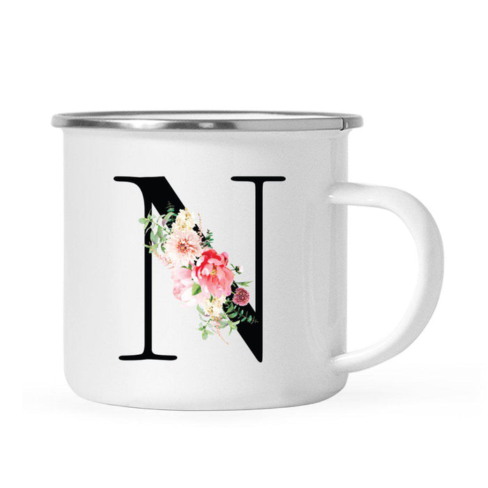 Blush Floral Monogram Campfire Coffee Mug-Set of 1-Andaz Press-Letter N-