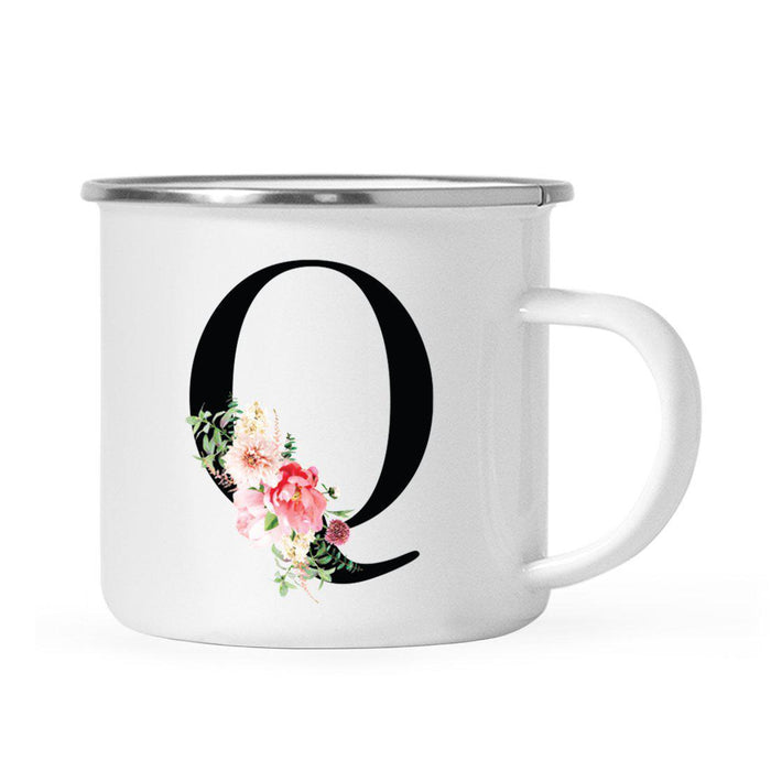 Blush Floral Monogram Campfire Coffee Mug-Set of 1-Andaz Press-Letter Q-