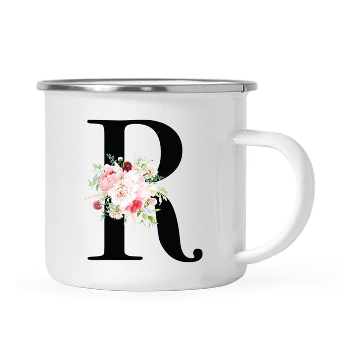 Blush Floral Monogram Campfire Coffee Mug-Set of 1-Andaz Press-Letter R-