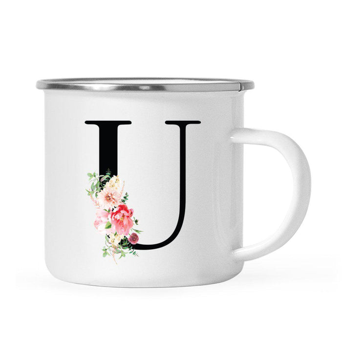 Blush Floral Monogram Campfire Coffee Mug-Set of 1-Andaz Press-Letter U-