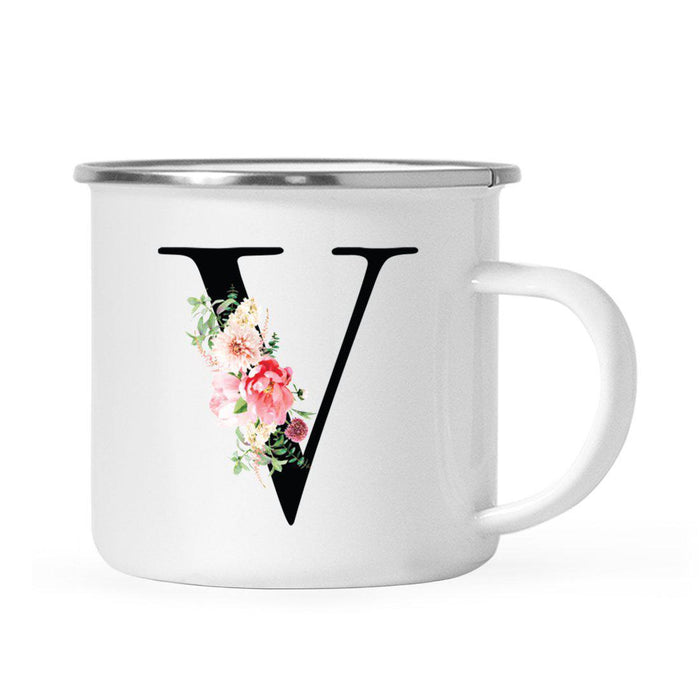 Blush Floral Monogram Campfire Coffee Mug-Set of 1-Andaz Press-Letter V-